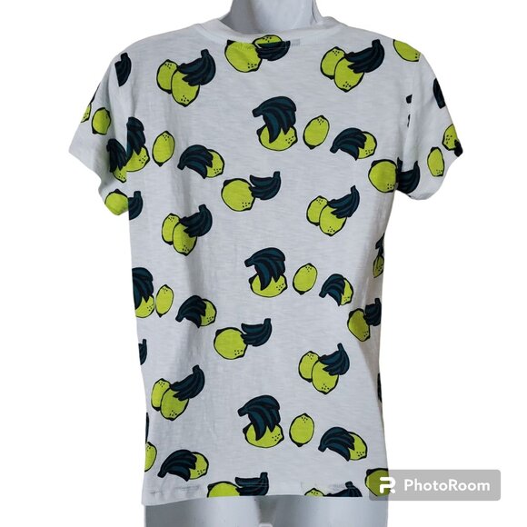 Marine Layer Women's Shirt sz XS white lemon printed Crew Neck short Sleeve New - Picture 4 of 12